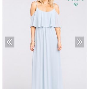 MUMU Caitlin Ruffle Maxi Dress Medium Steel Blue